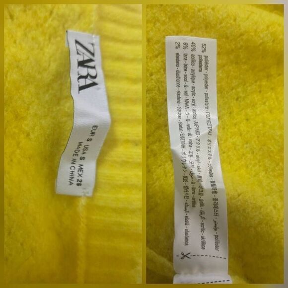 Zara Open Knit Puff Sleeve 6% Wool  Cabincore Cottagecore Yellow Cardigan Sz. S - Picture 6 of 8